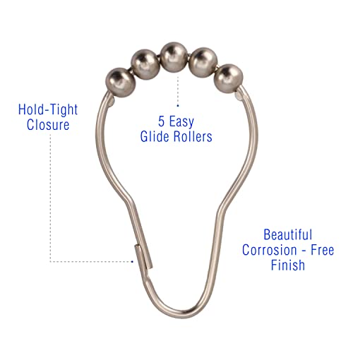 2Lbdepot Shower Curtain Rings Hooks - Brushed Nickel Finish - Premium 18/8 Stainless Steel - Locking Rings With Easy Glide Rollers - Five Finishes Available - Set Of 12 For Shower Rods #TOP1