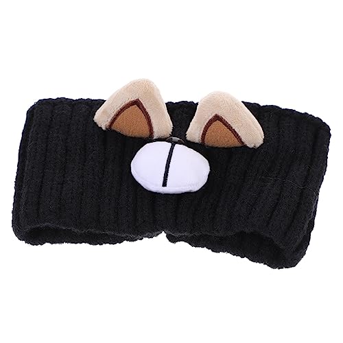 TOVINANNA Wide Knitted Headband with Bear Ears, Black Elastic Hair Band for Women Girls, Soft Fashion Knitting Hair Accessory for Daily Wear and Outdoor Use