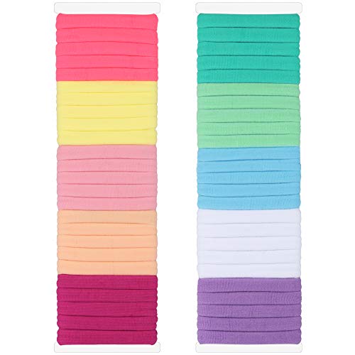50 PCS Seamless Hair Ties for Thick Hair No Crease Elastic Ponytail Holders Cotton Mix Colors Hair Bands Simply Hair Accessories 2 Inch in Diameter