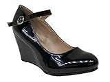 Hergestellt in China. Bella Marie Denise-1 Damen Round Toe Wedge Heel Mary Jane Squeaky Strap Sue, Schwarz (schwarzer lack), 39 EU