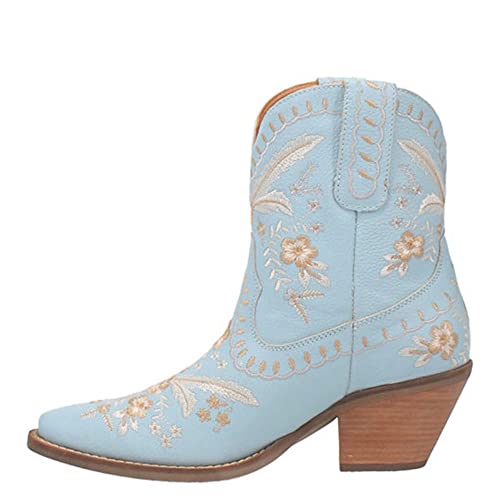 Image of Dingo Womens Primrose Floral Embroidered Snip Toe Casual Boots Ankle Mid Heel 2-3 inch
