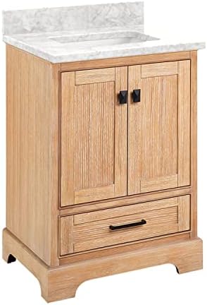 Signature Hardware 483355 Quen 24" Free Standing Single Basin Vanity Set with Cabinet, Vanity Top, and Undermount Sink - No Faucet Holes - Driftwood Brown/Carrara Marble