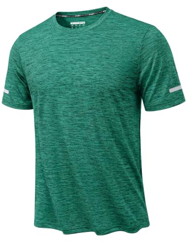 KEFITEVD Sport T Shirt Herren Funktionsshirt Kurzarm Fitness Sommer Tops | Leichtes Outdoor Laufshirt aus Polyester, atmungsaktiv und schnelltrocknend, geeignet für Wandern, Smaragdgrün, 2XL