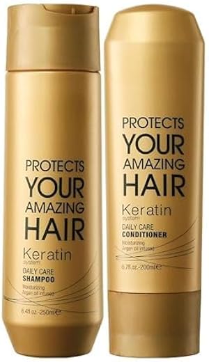 Keratin Daily Care Shampoo and Conditioner Set, Moisturising Argan Oil Infused, 250ml & 200ml, 2 Pack