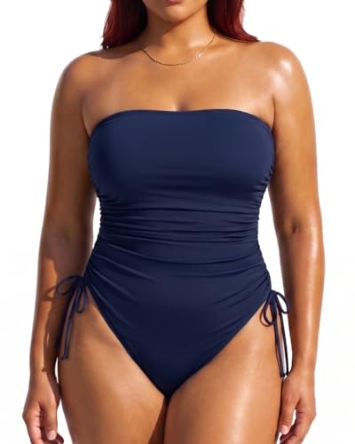 Image of Yonique Women Strapless One Piece Swimsuit Tummy Control Bandeau Bathing Suit Cheeky Swimwear