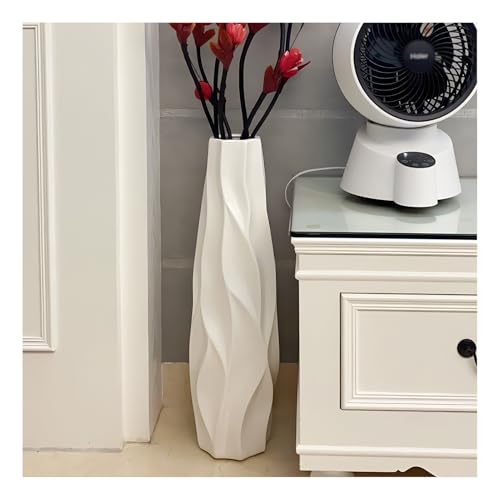 Grand vase de sol de 45cm en céramique blanche haut de gamme pour intérieur chic