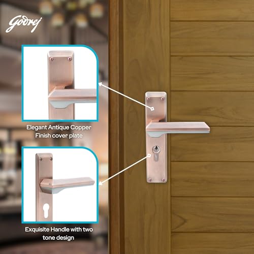 Image of Godrej Mortise Lock | 200mm Plate | 8 inch handle | NEH 23 | Double Throw Deadbolt | 3 Keys | Reversible Left /Right Handed|Door Lock For Home, Main Door | Black Antique Copper Finish | 1 Year Warranty