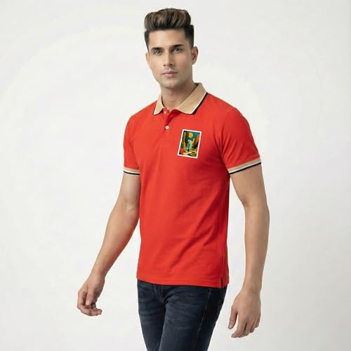 Image of Men's Regular Fit Solid Half Sleeve Casual Tipping Collar Polo T-Shirt
