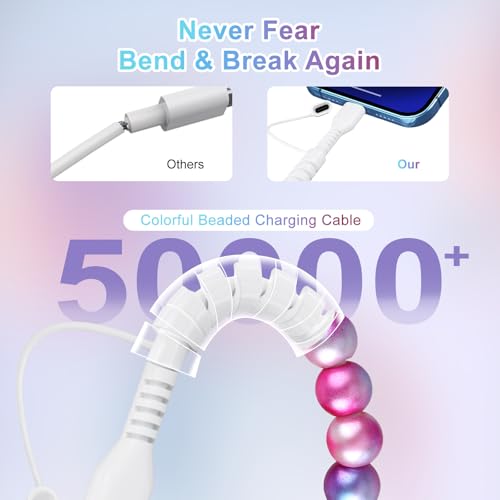 Image of Aolcev USB C Cable for iPhone Charging Cord 3.3FT 2 in 1 Multi Cute Beaded Phone Charger MFi Certified USB A to USB C Fast Charging Cable Type C Charger Cord for iPhone 17 16 15 14 Pro Max Fade Blue