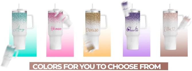 40oz Personalized Tumbler With Handle | Stainless Steel Insulated | Travel Mug | Double Wall Coffee Cup for Hot and Cold Drinks | Pink Glitter Effect with Name | Custom 40 oz Tumblers - Image 9