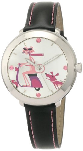 Pink Panther Women's PP01 40th Anniversary by Shag Black Genuine Leather Strap Watch