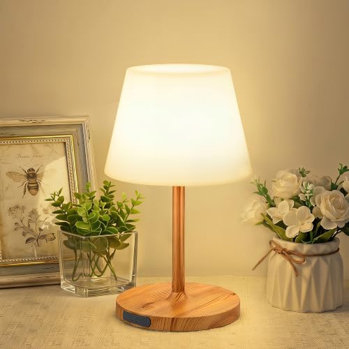 Image of LUTEC Shower Lamp Waterproof, 6000mAh Rechargeable Cordless Table Lamp with 3 Color Temps and Stepless Dimming, Touch Control & Portable LED Nightlight for Bathroom, Desk, Outdoor(Wood Grain)