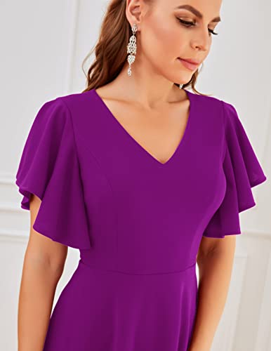 Image of Bridesmay Women's Formal Wedding Guest Dress for Women 2026 Short Sleeve Fit and Flare Tea Party Dresses