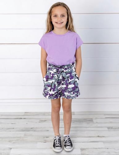 Image of Arshiner Girls 2 Piece Outfit Summer Drop Shoulder Batwing Sleeve Tops and Paperbag Waist Shorts Set Cute Clothing Size 6-14