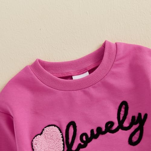 Muasaaluxi Toddler Baby Girl Valentines Day Outfit Long Sleeve Lovely Embroidery Sweatshirt Long Pants 2Pcs Clothes Set2