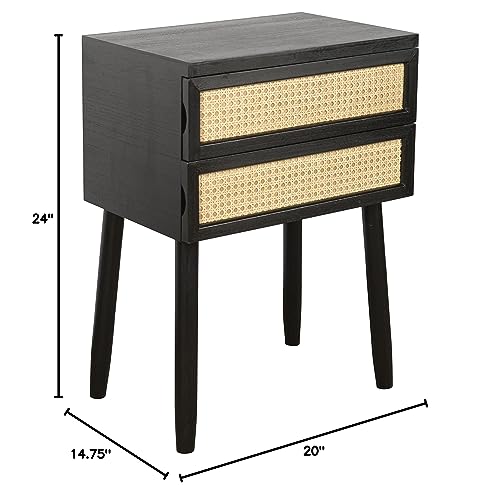 Decor Therapy Trenton 2 Drawer Black Wood And Rattan Side End Table #TOP2