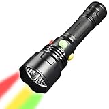 4 kleuren zaklamp, 4 in 1 Multicolor zaklamp zaklamp, 1000 Lumen IPX8 waterdichte magnetische fakkels, 9 modi LED zaklamp met wit rood groen geel licht, voor jagen, wandelen, vissen [Energieklasse A+]