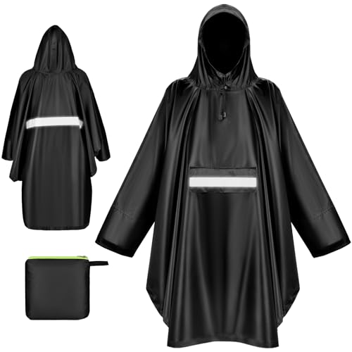 WACCET Chubasquero Impermeable para Lluvia, Mujer Unisex Ligeros Poncho de Lluvia Impermeable Multiuso Impermeable para el Aire Libre Campamento Excursionismo y Pesca (Negro)