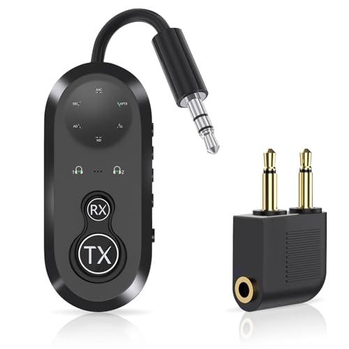 Airplane Bluetooth 5.4 Transmitter & Receiver for 2 AirPods/BT Devices, 3.5mm AUX in-Flight Adapter,...