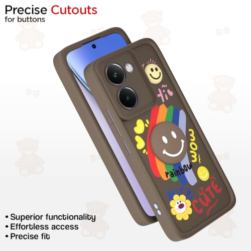 Image of Pikkme Back Cover for Realme P3 Ultra 5G | Soft Silicone| Cute Rainbow Smile & 3D Cartoon Flower Design | Shockproof Raised Camera Protection Bumper Case (Brown)