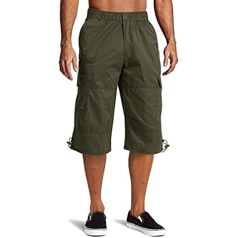 HOPATISEN 3/4 Shorts Mens Summer Cotton Shorts Outdoor Beach Hiking Military Combat Shorts Cotton Mens Capri Shorts for Men Three-Quarter Shorts Elastic Waist with Pockets Army Green Cover