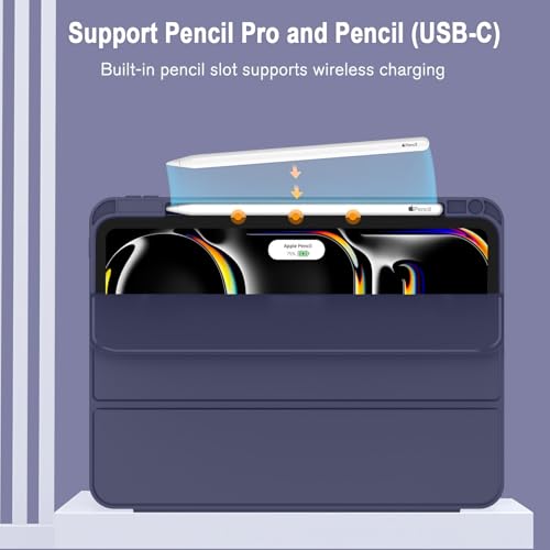 Image of ZryXal New iPad Pro 13 Inch Case (M5) 2025 / (M4) 2024 with Pencil Holder, Smart iPad Case [Support Pencil Pro and Pencil (USB-C)], Support Touch ID and Auto Wake /Sleep (New Dark Blue)