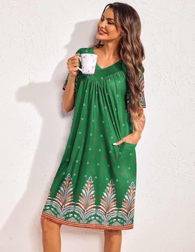 Image of Ekouaer Womens House Dress Floral Print Nightgown with Pockets Mumu Dress