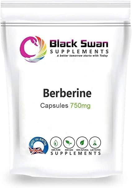 Black Swan Berberine Capsules - Supports Healthy Blood Sugar & Cholesterol Levels - Anti-oxidant and Anti-inflammatory - 100% Vegan - 750mg (60 caps)