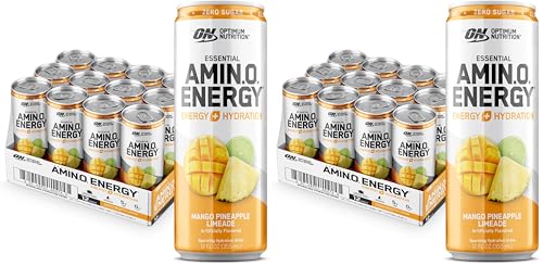 Image of Optimum Nutrition Amino Energy Sparkling Hydration Drink,Electrolytes,Caffeine,Amino Acids,BCAAs,Sugar Free,Mango Pineapple Limeade,12 Fl Oz,(Packaging May Vary),12 Count (Pack of 2)