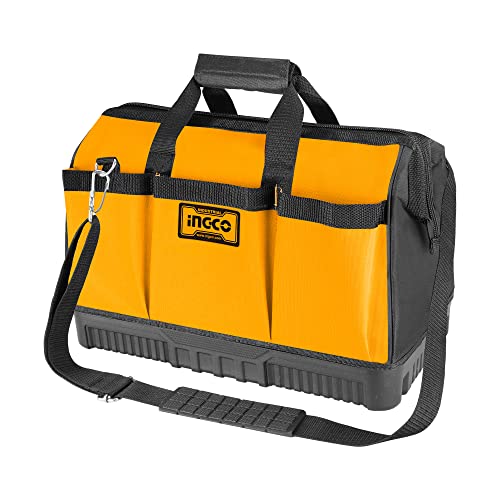 INGCO 16 Inch Waterproof Tool Bag with Molded Base 16 Pockets Wide Mouth Organizer For Cars, Drill, Garden and Electrician HTBG07