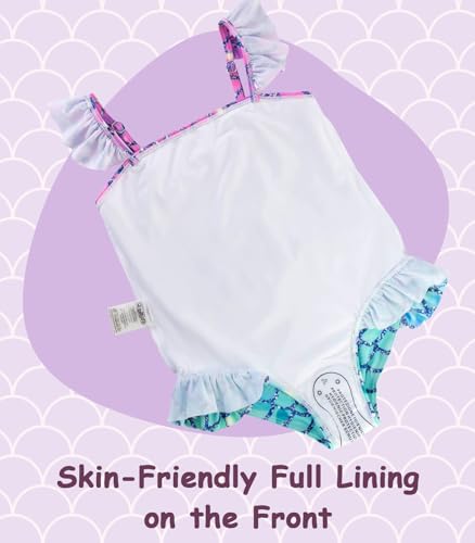 Image of DAXIANG Girls One Piece Ruffle Strap Swimsuit Quick Dry Mermaid Swimwear Beach Sport Bathing Suit for Toddler Kids 4-11 Years
