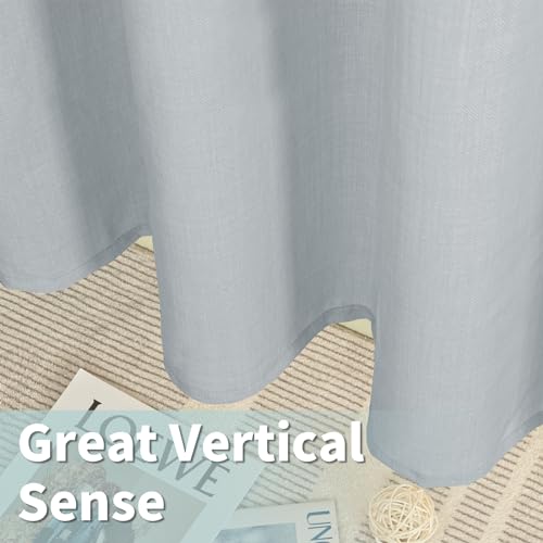 Image of LAMIT Haze Blue Linen Curtains for Bedroom, 84 Inch Faux Linen Textured Light Filtering Privacy Drapes Grommet Window Panels for Farmhouse /Living Room, Set of 2 Panels, 52 x 84 Inch