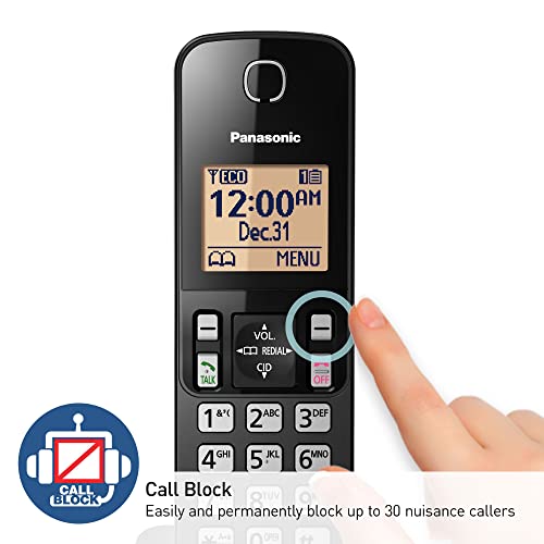 Panasonic Expandable Cordless Phone System With Answering Machine, Amber Backlit Display And Call Block - 2 Handsets – Kx-Tgc362B (Black) #TOP2