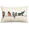 12×20 lumbar pillow decorative throw pillowssmall throw pillows for couchhand painted outdoor birds pillowcasesspring summer pillows decorative throw cushion covers linen for sofa teal blue  urban country home decor