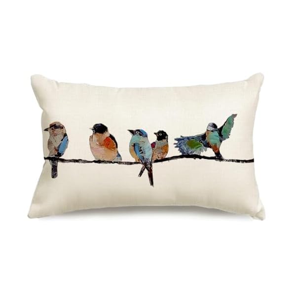 12×20 lumbar pillow decorative throw pillowssmall throw pillows for couchhand painted outdoor birds pillowcasesspring summer pillows decorative throw cushion covers linen for sofa teal blue  urban country home decor