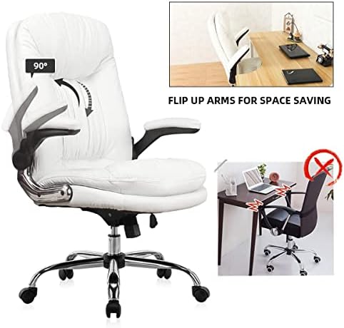 YAMASORO Ergonomic Executive Office Chair White High Back Leather Computer Chair,Office Desk Chair with Arms and Wheels