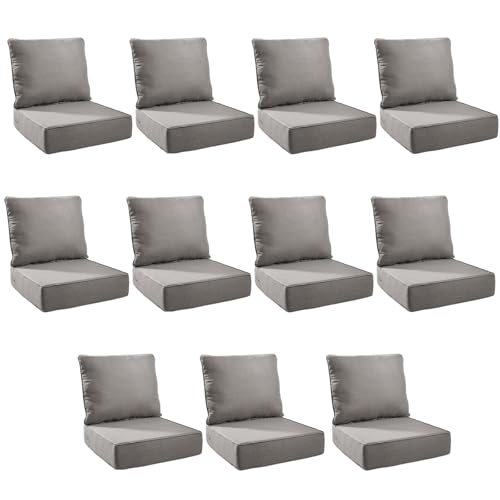 Image of Outdoor Cushion Set for Patio Furniture, UV Resistant, Water Resistant - 6 Inch Thick Foam Garden Cushions - 22x24 Inch Patio Seat Covers for Chair /Sofa /Couch | Grey | 11-Pack |