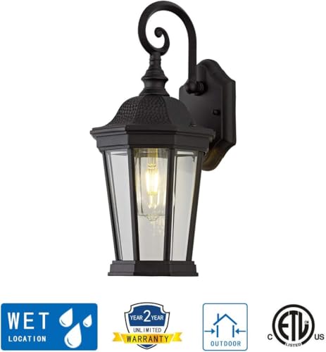 Image of Outdoor Wall Lantern, 16'' Black Outdoor Wall Light Fixtures