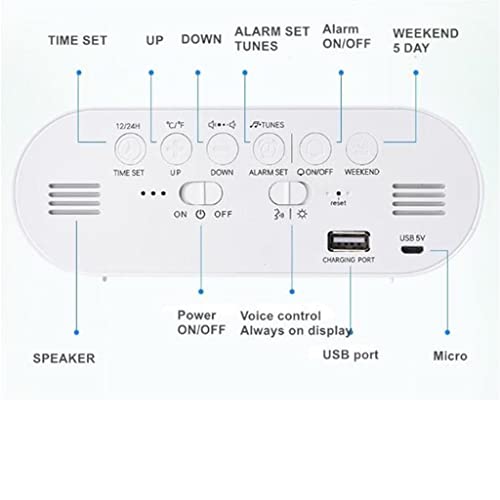 Reloj despertador electrónico de música con 2 repeticiones y control de voz 8