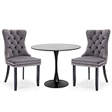 YICORPS 3-Pieces Dining Sets, 31.5' Round Dining Table Set with 2 Velvet Upholstered Dining Chairs,Wooden Legs Design for Kitchen Dining Room Apartment Small Space(1 Black Table with 2 Grey Chairs)