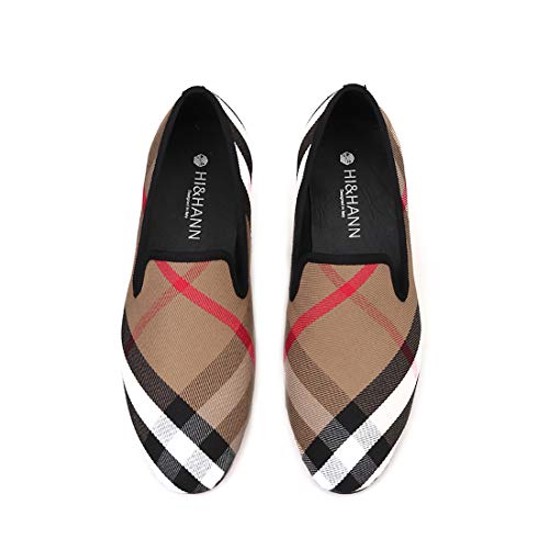 HI&HANN Plaid Canvas Loafers Men 's Casual Shoes Smoking Slipper