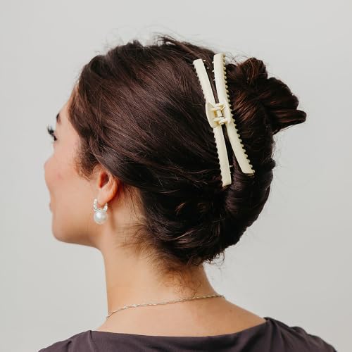 KAXI Hold Everything Original Hair Claw for Thick & Thin Hair (Shiny Cream)