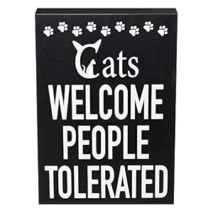 JennyGems Funny Cat Owner Gift - Cats Welcome, People Tolerated Wooden Sign, Cat Mom Decor, Made in USA, Christmas Gift for Cat Lovers JennyGems Funny Cat Owner Gift Cats Welcome People Tolerated Wooden Sign Cat Mom Decor Made in USA Christmas Gift for Cat Lovers