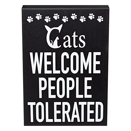 JennyGems-Funny-Cat-Owner-Gift-Cats-Welcome-People-Tolerated-Wooden-Sign-Cat-Mom-Decor-Made-in-USA-Christmas-Gift-for-Cat-Lovers JennyGems Funny Cat Owner Gift Cats Welcome People Tolerated Wooden Sign Cat Mom Decor Made in USA Christmas Gift for Cat Lovers