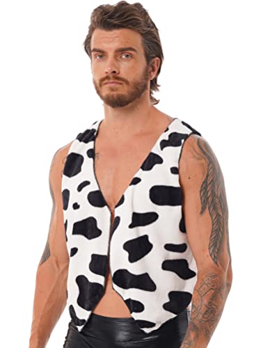 Men's Cow Print Vest Open Front Sleeveless Cardigan Waistcoat Cowboy Halloween Cosplay Tops2