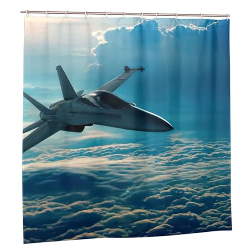 Rideau de douche avions de chasse anti-moisissure en polyester avec œillets solides