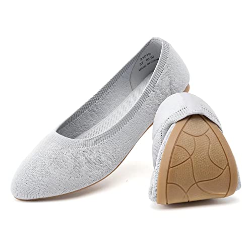 Puxowe Ballerine pour Femme Pointue Tricot Chaussure Confortable Casual Mocassin Sexy Ete Plate Ballet Flat Shoes 37 EU Light Gray Cover