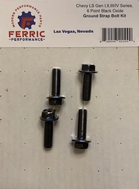 Ferric Performance - Chevy LS Gen I,II,III/IV Series - 6 Point Black Oxide - Ground Strap Bolt Kit