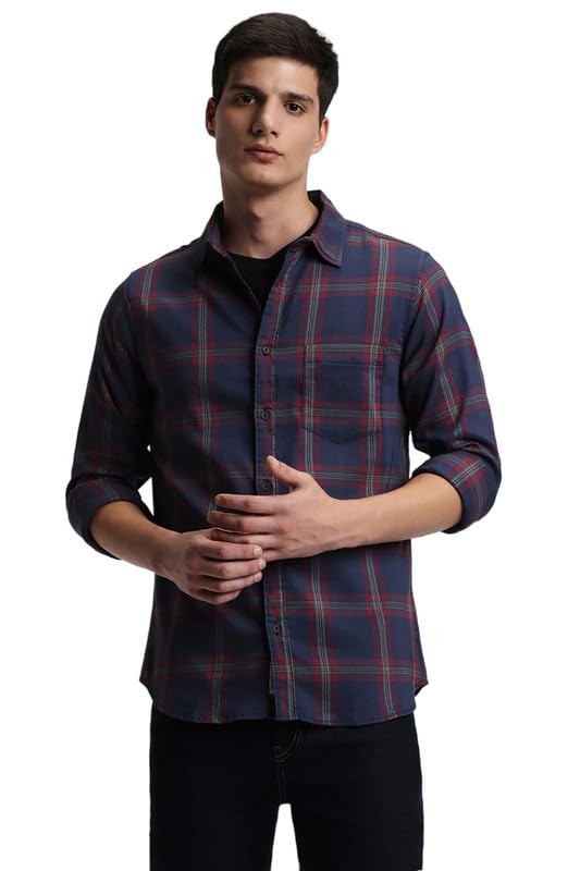 Image of Dennis Lingo Men's Cotton Casual Shirt, Long Sleeve Slim Fit Spread Collar