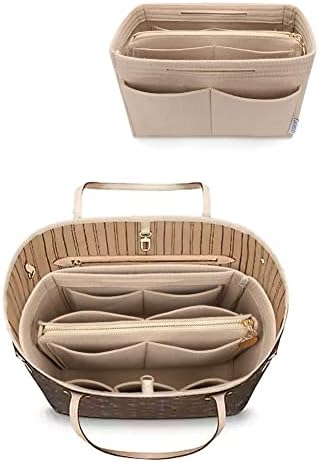 LEXSION Felt Purse Bag Organizer Insert with zipper Bag Tote Shaper Fit Speedy Neverful PM MM 8021 Beige M